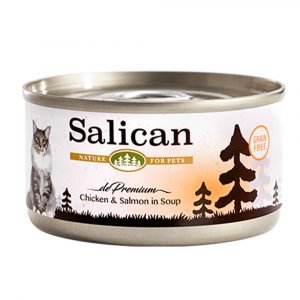 罐頭食品 Salican 鮮雞肉、三文魚配方貓罐頭 (清湯) 85g 寵物用品店推薦