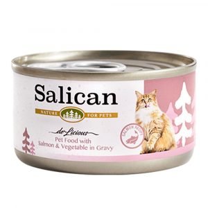 罐頭食品 Salican 三文魚、蔬菜貓罐頭 (肉汁) 85g 寵物用品店推薦