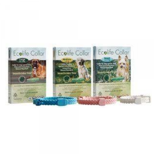 Solano Ecolife Collar 驅牛蜱, 跳蚤和蚊帶 (中型犬) 49cm白色、藍色、粉紅色